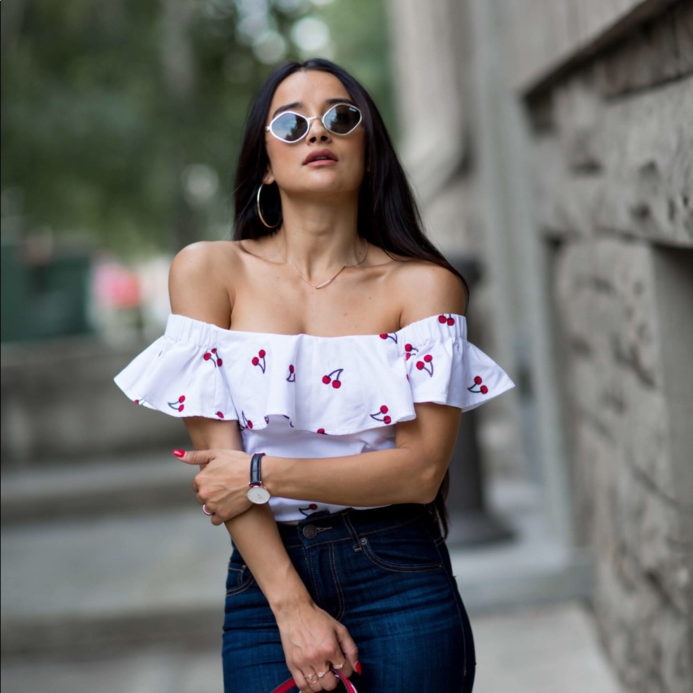 topshop embroidered cherry crop top